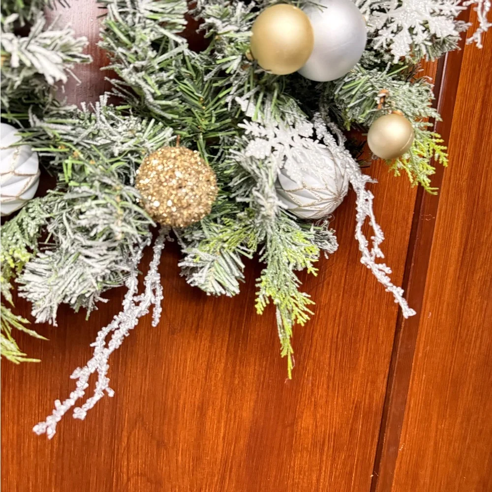 Elegant Silver and Gold Holiday frosted pine Wreath